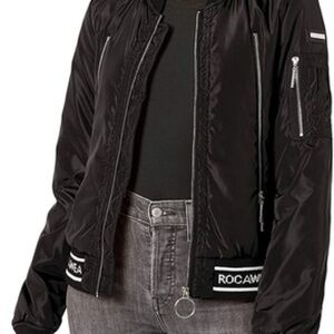 Rocawear Women's Black Bomber Jacket with Zipper Details